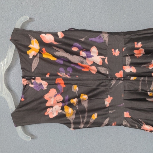 sz 6 Grey floral tea length dress sleeveless pockets fully lined hidden zipper - Picture 9 of 13